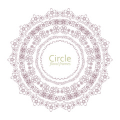 Colorful circle and heart floral frames. Vector illustration.