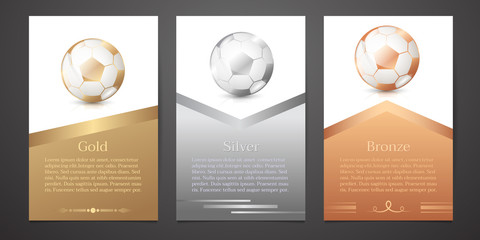 Fototapeta premium Set of vertical banners, Gold, Silver, Bronze soccer, Vector illustration.