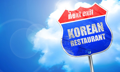 Delicious korean cuisine, 3D rendering, blue street sign