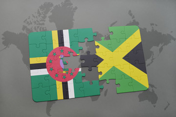 puzzle with the national flag of poland and albania on a world map background.