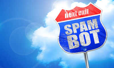 spam bot, 3D rendering, blue street sign