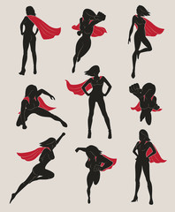 Set of Female Superhero. Black and Red Color. - 117080342