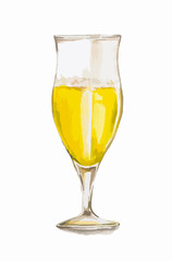 Watercolor beer glass on white background. Concept of bar, pub, beer demonstration and Oktoberfest.