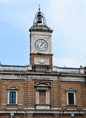 Fototapeta na wymiar The tower with clock in People Square, the main square of Ravenna, Italy