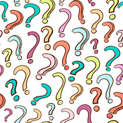Seamless pattern with hand drawn colorful question signs. Vector illustration