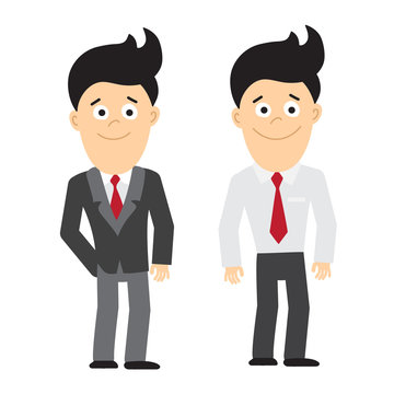 Isolated smiling businessman standing on white background. Set of two businessman. Concept of manager and office worker.