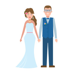 Fototapeta premium Isolated young beautiful newweddies couple on white background. Happy smiling couple.