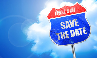 save the date, 3D rendering, blue street sign