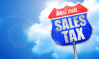 sales tax, 3D rendering, blue street sign