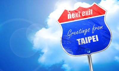 Greetings from taipei, 3D rendering, blue street sign