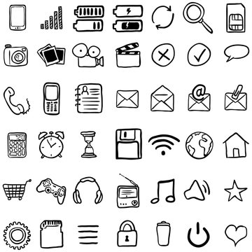 Vector Set of Black Doodle Mobile Icons