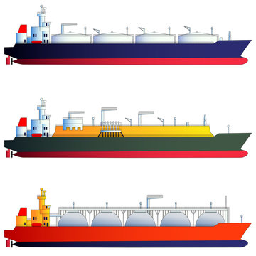 Oil tanker and gas tankers, LNG carriers. Vector illustration