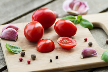 Cherry tomatoes on kitchen table