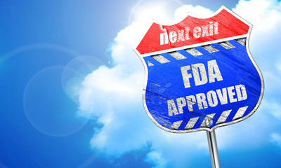 FDA approved background, 3D rendering, blue street sign