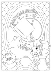 Coloring Page. Alice in Wonderland. Mad tea party.