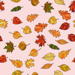 Fototapeta premium abstract vector doodle autumn leaves seamless pattern