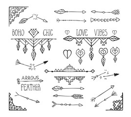 Monochrome hand drawn boho tribal elements collection. © verock