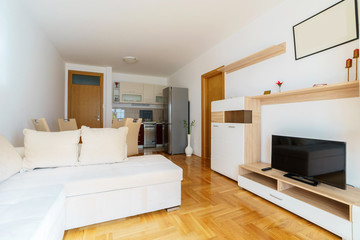 Interior of a guest house room with kitchen