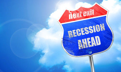 recession ahead, 3D rendering, blue street sign