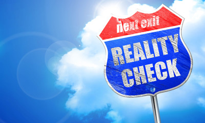 reality check, 3D rendering, blue street sign