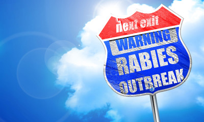 Rabies virus concept background, 3D rendering, blue street sign