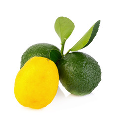 Lime with leaf on a white background