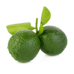 Lime with leaf on a white background