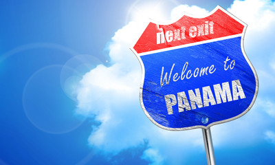 Welcome to panama, 3D rendering, blue street sign