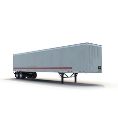 Blank white parked semi trailer, isolated on white 3D Illustration