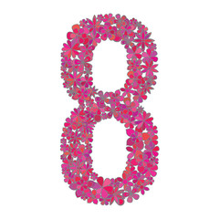 Number eight made of colorful flowers.