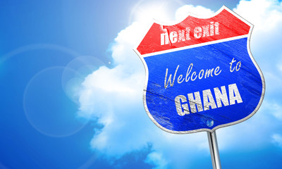 Welcome to ghana, 3D rendering, blue street sign
