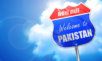 Welcome to pakistan, 3D rendering, blue street sign