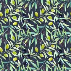 Seamless floral pattern with berries and olives.