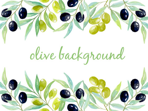 Watercolor background with olives