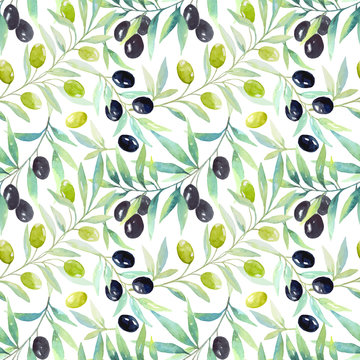 Seamless floral pattern with berries and olives.