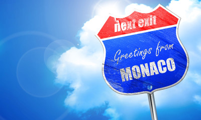 Greetings from monaco, 3D rendering, blue street sign
