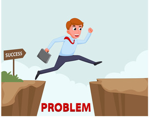 Businessman Jump Over Cliff 