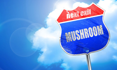 Delicious mushroom sign, 3D rendering, blue street sign