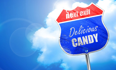 Delicious candy sign, 3D rendering, blue street sign