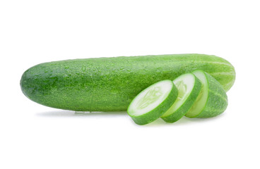 Wet cucumber isolated on white background.