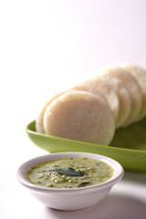 Idli with Sambar and coconut chutney, Indian Dish : south Indian favourite food rava idli or...