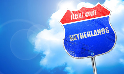 Greetings from netherlands, 3D rendering, blue street sign