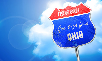 Greetings from ohio, 3D rendering, blue street sign