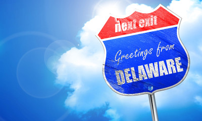 Greetings from delaware, 3D rendering, blue street sign