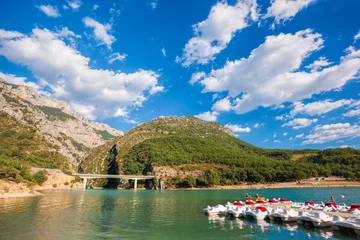 Afwasbaar fotobehang St Croix Lake with paddles boats, Les Gorges du Verdon, Provence, France © Tomas Marek