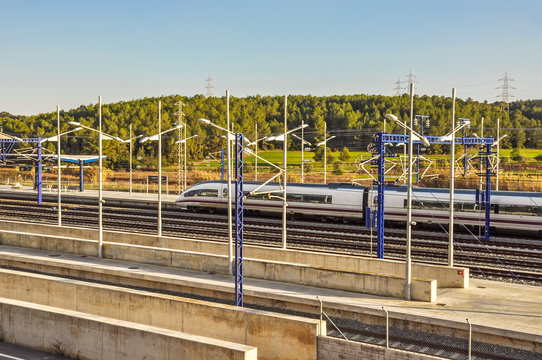Fototapeta Modern high speed train is ready at the railway station.