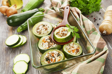 Zucchini with meat and rice
