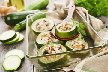 Zucchini with meat and rice