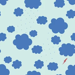 Tuinposter Rain seamless pattern background with clouds, raindrops and lightnings. © happy_e