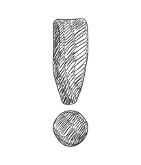 Warning and message concept represented by sketch exclamation mark icon. Isolated and flat illustration